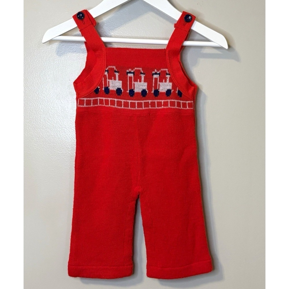 Baby Boy 3mo Vintage Heirloom Knit One Piece Overall Romper Smocked Trains